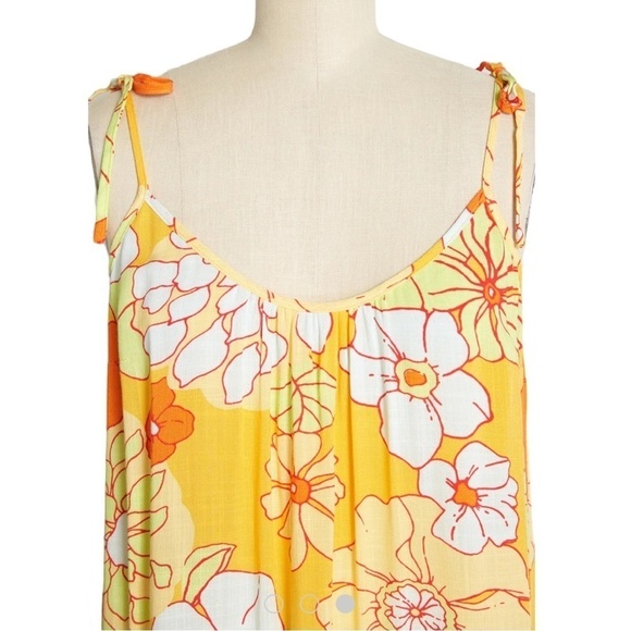 ModCloth Paradise-Worthy Tie-Shoulder Dress Yellow Honolulu Floral Size Medium - Picture 2 of 4